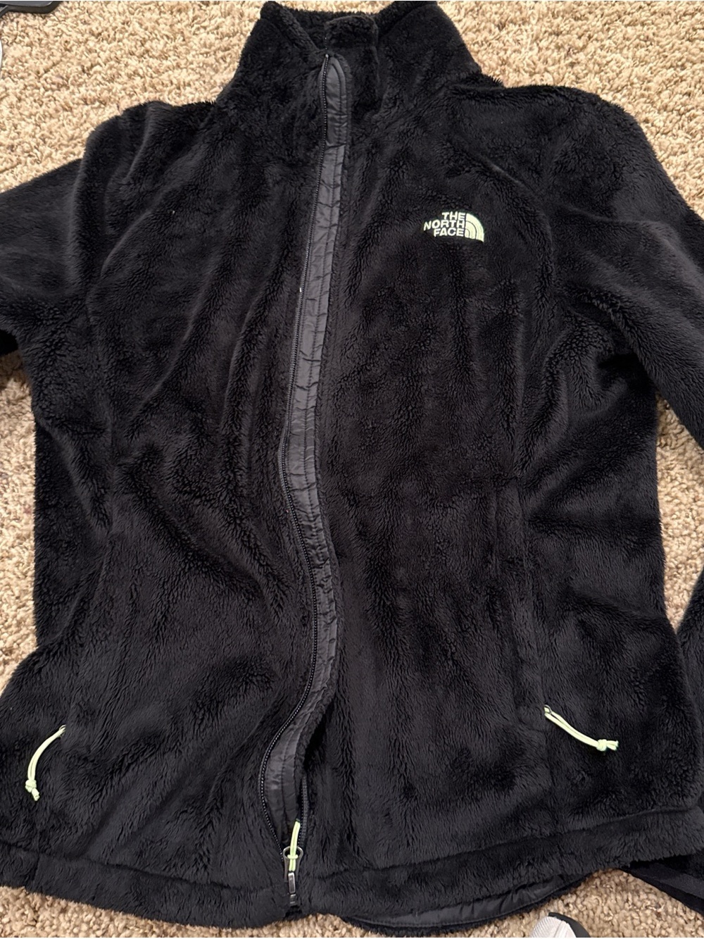 The North Face Black Osito Jacket with Neon Green Logo size S
